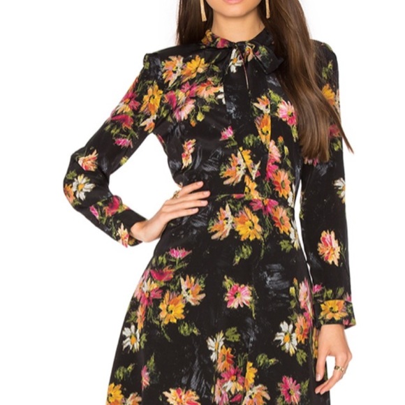 THE KOOPLES Silk Pussy Bow Secretary Tie Neck Firework Floral Mini Dress Mod - Picture 5 of 14